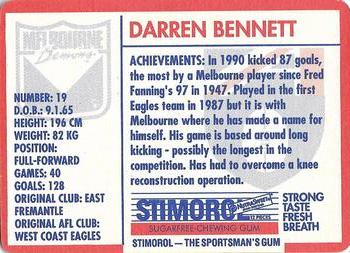 1991 Scanlens Stimorol #35 Darren Bennett Back